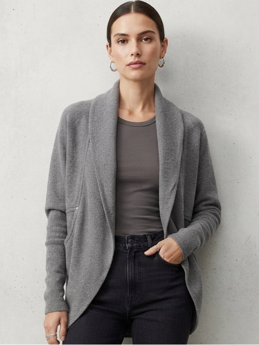 Aritzia Wilfred Cocoon Open Front Cardigan Sweat Shirt Soft Gray Size S